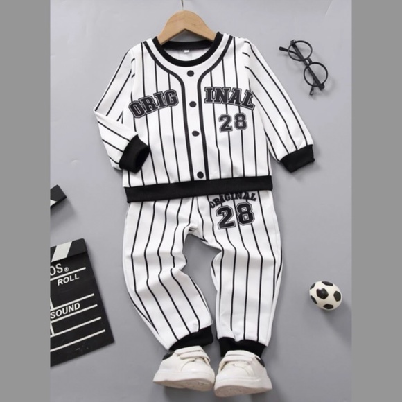 Toddler Boy Letter Graphic Stripe Bomber Jacket & Sweatpants Set - Picture 1 of 6